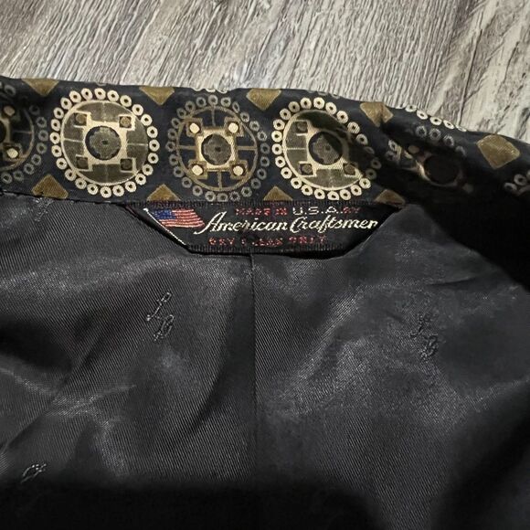 Lebow Clothes 100% Silk Blazer Gold Navy Pattern Sz 48 Made in USA Vintage - Picture 6 of 9